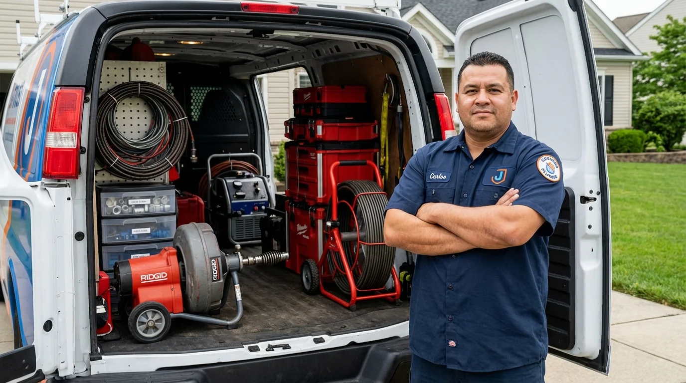 Professional drain cleaning equipment and Johns Plumbing LLC plumber in North Brookfield