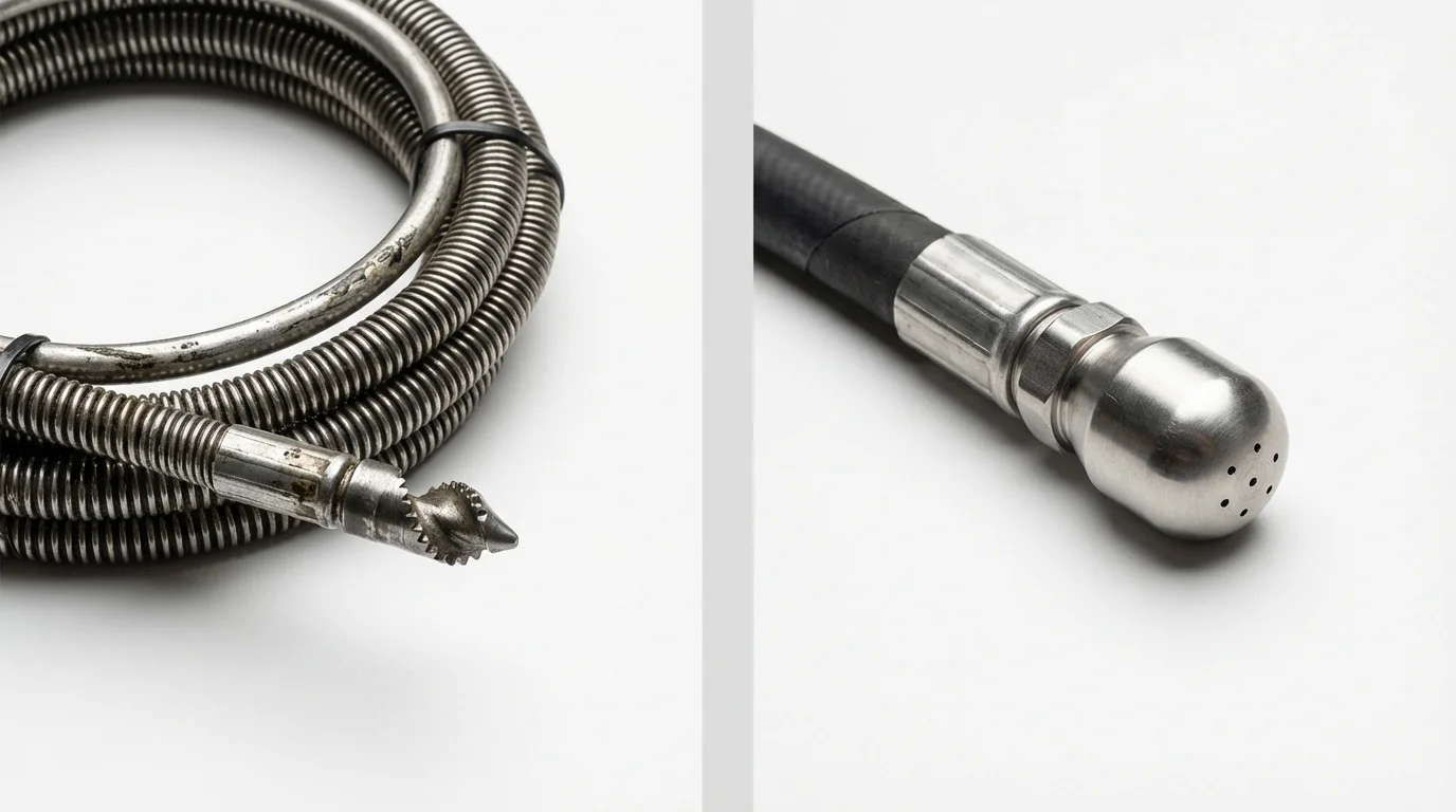 Drain snake cable and hydro jetting nozzle used for drain cleaning in North Brookfield, MA