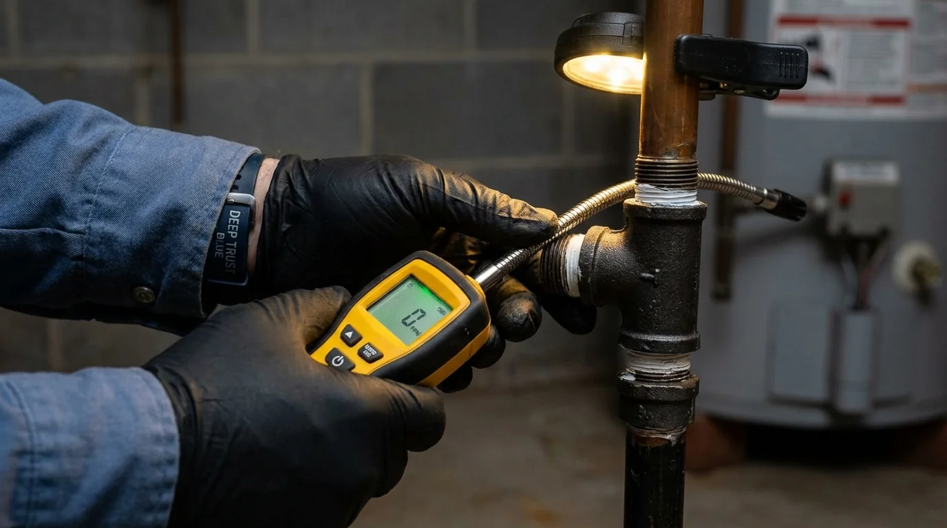 Gas leak detection with electronic sniffer by Johns Plumbing LLC in North Brookfield