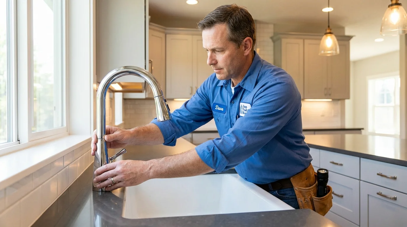 Kitchen faucet installation by Johns Plumbing LLC in North Brookfield