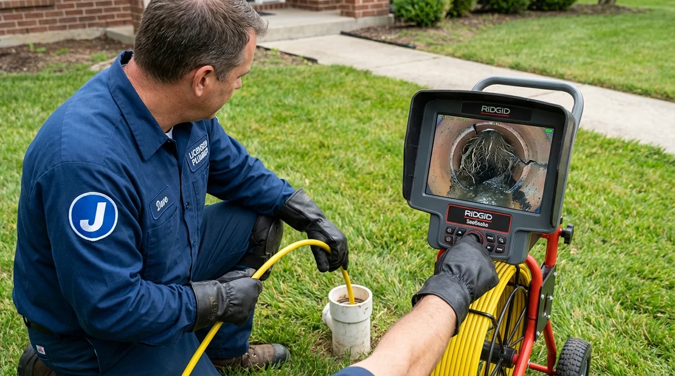 Sewer camera inspection being performed by Johns Plumbing LLC in North Brookfield